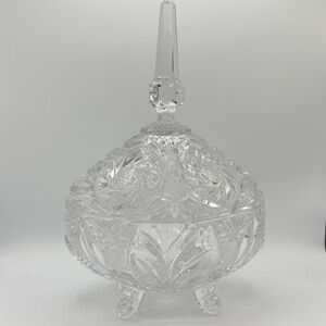 Vintage Lausitzer clear lead crystal two-piece oval footed candy dish